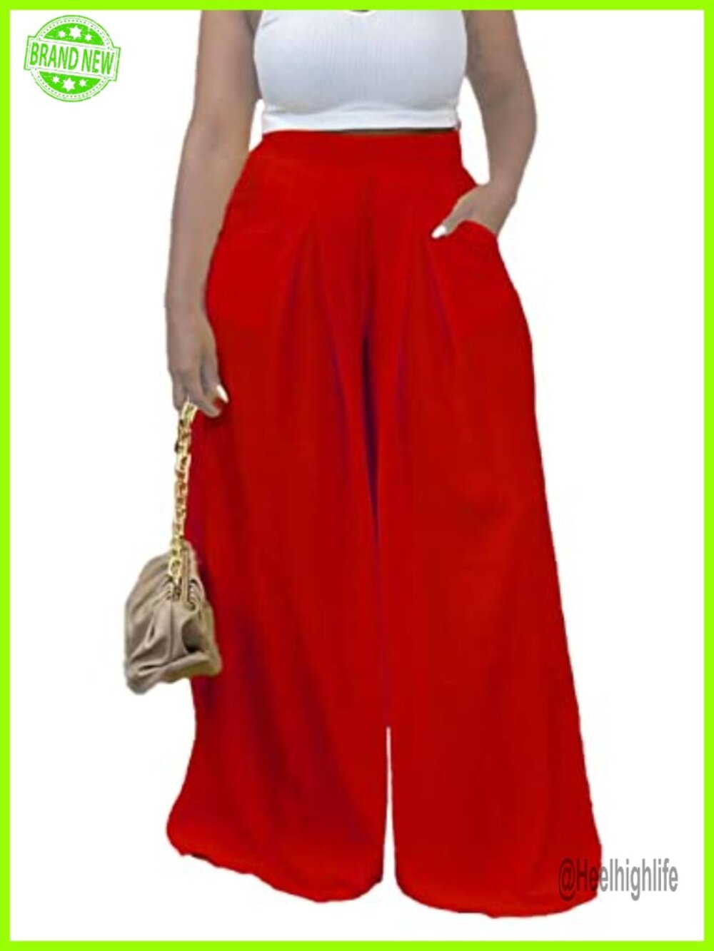 Wide Leg Palazzo Pants High Waist Loose Fit Flowy Trousers with Pockets